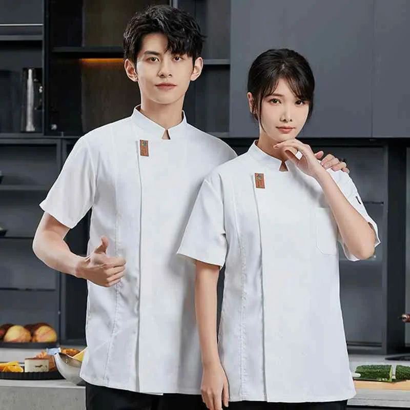 コックコート メンズ 半袖 通気性 薄手 吸汗速乾 春夏 厨房服 高級感 レストラン 飲食店 厨房 調理服 カフェ ベーカリー 作業服 スタンドカラー 制服 ユニフォーム