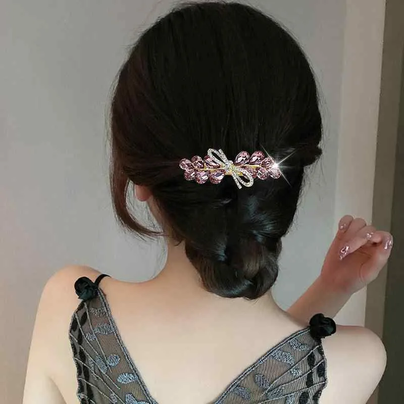 バレッタ レディース ヘアクリップ 高級感 水晶 ラインストーン 蝶結び リボン 合金 スプリングクリップ ハーフアップ 髪留め ヘアアクセサリー 大人 上品 フォーマル 結婚式 パーティー 普段使い オフィス