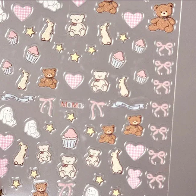 【台紙なし】ネイルシール テディベア&ハートリボン X31 デコシール ネイル ステッカー