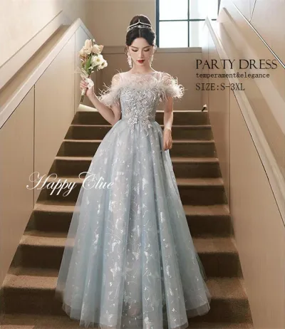 パーティードレス ロング プリンセス お姫様ドレス イブイングドレス 二次会ドレス カラードレス ピンク おしゃれ レディース ピアノ演奏会 発表会 結婚式 ウェディングドレス オフショルダー Aライン フォーマル きれいめ お呼ばれ コンサート 披露宴 大きいサイズ ブルー青