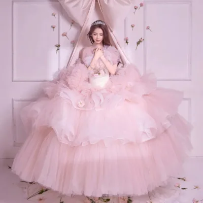 カラードレス プリンセスドレス お姫様 ピンク パーティードレス お誕生日会 ロングドレス ウェディングドレス 二次会 ドレス 成人式 イブイングドレス フォーマル コンサート 礼服 ピアノ演奏会 発表会 ドレス 結婚式 前撮り 花嫁ドレス 可愛い フォトウェディング撮影