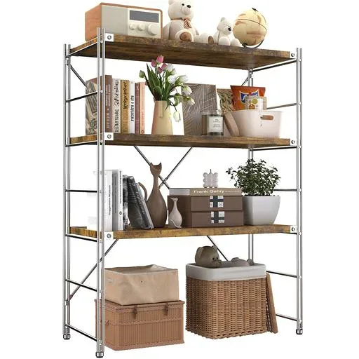 HOMNITURE 3 段棚 幅 86cm オープンシェルフ 仕切り板高さ調節可能 多機能収納ラック 組み立て容易 キッチン・リビング・書斎・洗濯室に適用 スモークカラー