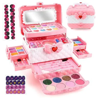 Cosmetic Set Toy Makeup Set Makeup Set Girls Dresser Children Makeup Case Included Children Pretend Play 6 7 8 9 10 11 12 13 Years Old Girl Birthday Gift Popular Christmas…