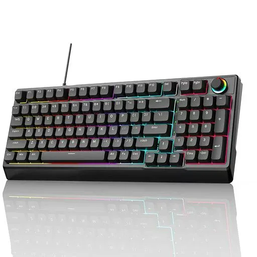 ゲーミングキーボード 赤軸 98 キー メカニカル LED バックライト付き ワード発光 USB ゲーミングきーボード有線 高速応答 数字キー付き 音量調整ノブ オフィス/ゲーミング コンピューター …