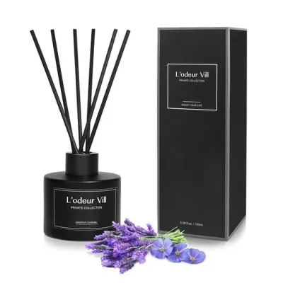 L’odeur Vill リードディフューザー 100ml ラベンダー & ゼラニウム スティック 6 本付 マットブラック アロマ 長持ち ホームフレグランス トイレ 玄関 リビング インテリア
