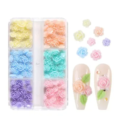 EZ PEACH 花 ネイルパーツ カメリア 椿 バラ 薔薇 約80個セット 6mm 8mm ローズ 3D 立体 大きい お花パーツ ネイルアート ジュエリー デコパーツ 手芸 ハンドメイド 収納ボックス付き (6色セット)