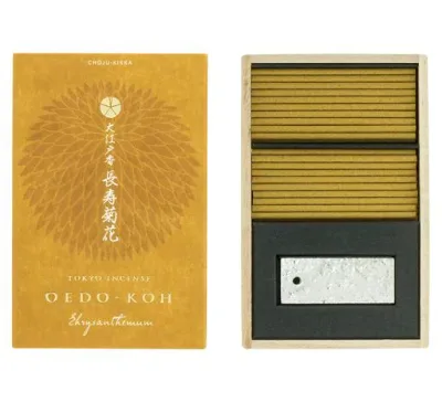 日本香堂(Nippon Kodo) 大江戸香 長寿菊花(ちょうじゅきっか) スティック60本入 香立付