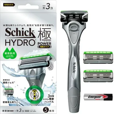 Schick(シック) ハイドロ極パワー 敏感肌 ホルダー(本体+刃3コ)男性用 髭剃り カミソリ 電動ハンドル