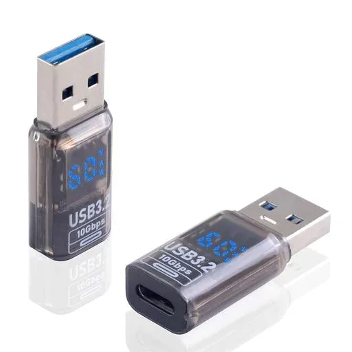 Poyiccot USB A to C 変換アダプタ10Gbps、Type C メスからType A オス変換アダプタLED出力スクリーン表示付き、60W充電対応 透き通る 3.2規格 高速転送対応Macbook, Galaxy, 2個