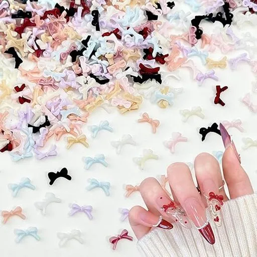 ネイルアートチャーム 100個セット 4*7mm 3D 蝶結び ネイルアート リボン ネイルパーツ 立体 ジュエリーパーツ デコパーツ 手作り ハンドメイド