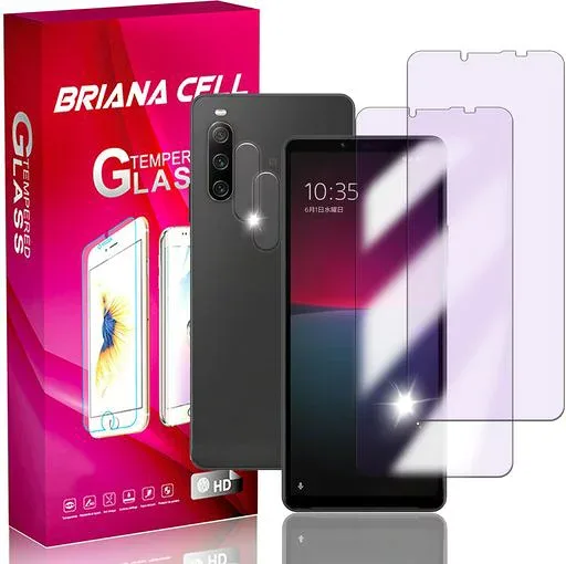 Briacicell【2+2 枚セット ブルーライトカット】ForXperia 10 IV ガラスフィルム (2枚) +Xperia 10 IV カメラフィルム (2枚)【日本旭硝子素材製】強化ガラス 保護フィルム 9H強度 撥油性 超耐久 高光沢