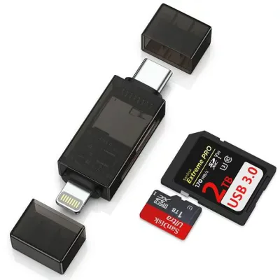 Ocbuo SDカードリーダー Type-C&Lightning 2in1マイクロSDカードリーダー 1台2役 高速データ移行 TF Microsdカードリーダー Phone16/15/14/13/12/11 Android スマホ