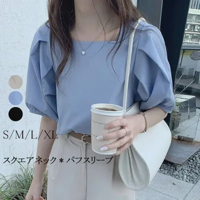 プルオーバー 半袖 シャツ ブラウス レディース 夏 トップス Tシャツ 半袖シャツ シャツブラウス ゆったり tシャツスクエアネック パフスリーブ 20代 カジュアル 体型カバー 白シャツ