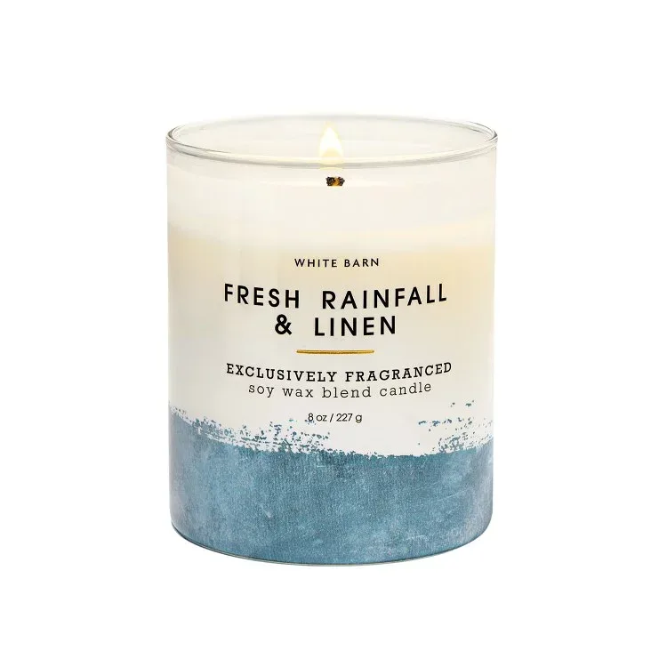 バスアンドボディワークス フレッシュレインフォール&リネン シングルウィックキャンドル 227g Bath & Body Works Fresh Rainfall & Linen Single Wick Candle 8 oz / 227 g 【お取り寄せ商品】