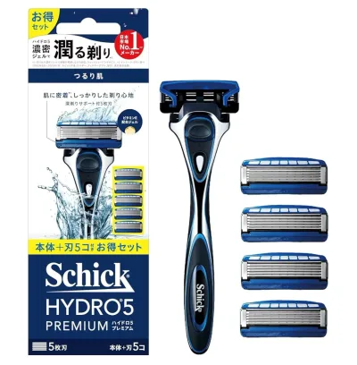 Schick シック ハイドロ5プレミアム つるり肌へ コンボパック ホルダー 刃付き+替刃4コ入 ブラック 髭剃り カミソリ プラスチック 男性用 尾張倉庫