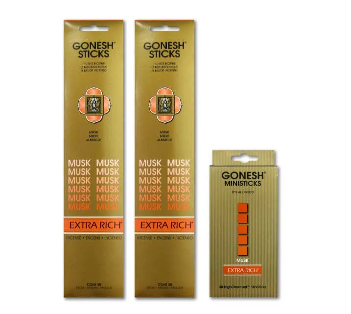 ★ネコポス対応★ GONESH INCENSE STICK MUSK 2PCS + MINI STICK / ガーネッシュ インセンス スティック ムスク(20本入り)2個 + ミニスティック付き / Room Fragrance お香