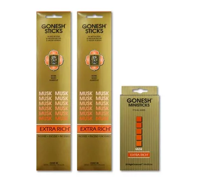 ★ネコポス対応★ GONESH INCENSE STICK MUSK 2PCS + MINI STICK / ガーネッシュ インセンス スティック ムスク(20本入り)2個 + ミニスティック付き / Room Fragrance お香