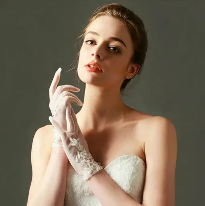 Wedding Gloves Lace Embroidery Short Gloves Wedding Gloves Organdy Pearl Short Gloves Off White Glove Wedding Wedding Bride Wedding Accessories Bridal Gloves