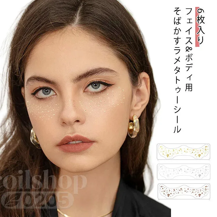 キラキラ 星 6枚入り フェイス*ボディ用 パーティー メタリック TATOYA タトゥーシール かわいい ラメ ボディーシール フェイスシール そばかすラメタトゥーシール シルバー ゴールド ハロウィン 仮装 コスプレ