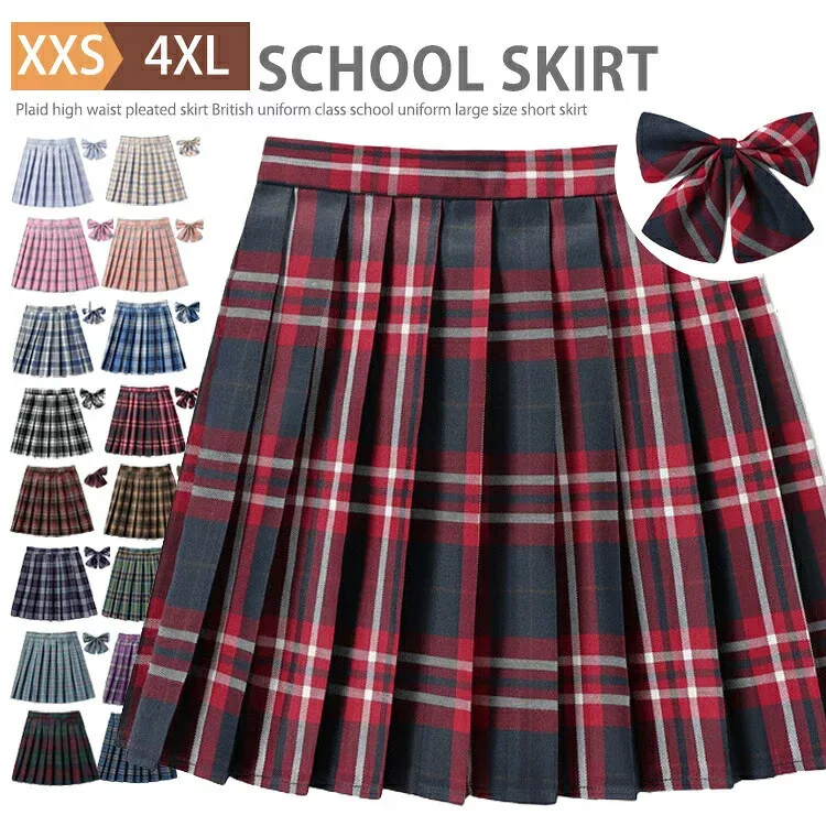 制服 女子高生 学生服 スクール スカート ボウタイ付き 2点セット プリーツスカート レディース 高校生 中学生 通学 TATOYA 大人 キッズ コスチューム JK制服 衣装 仮装 女子制服 文化祭 発表会 お受験 大きいサイズ タータンチェック オールシーズン 丈43cm 2点で