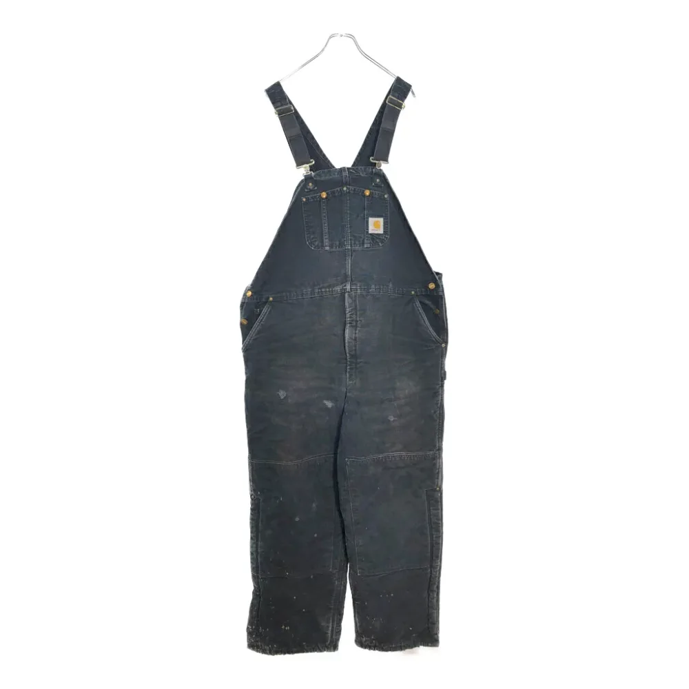 00年代 Carhartt カーハート ダック ダブルニー ビブオーバーオール 大きいサイズ ブラック(メンズ W46 L32)中古 古着 V8120