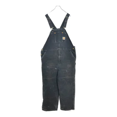 00年代 Carhartt カーハート ダック ダブルニー ビブオーバーオール 大きいサイズ ブラック(メンズ W46 L32)中古 古着 V8120