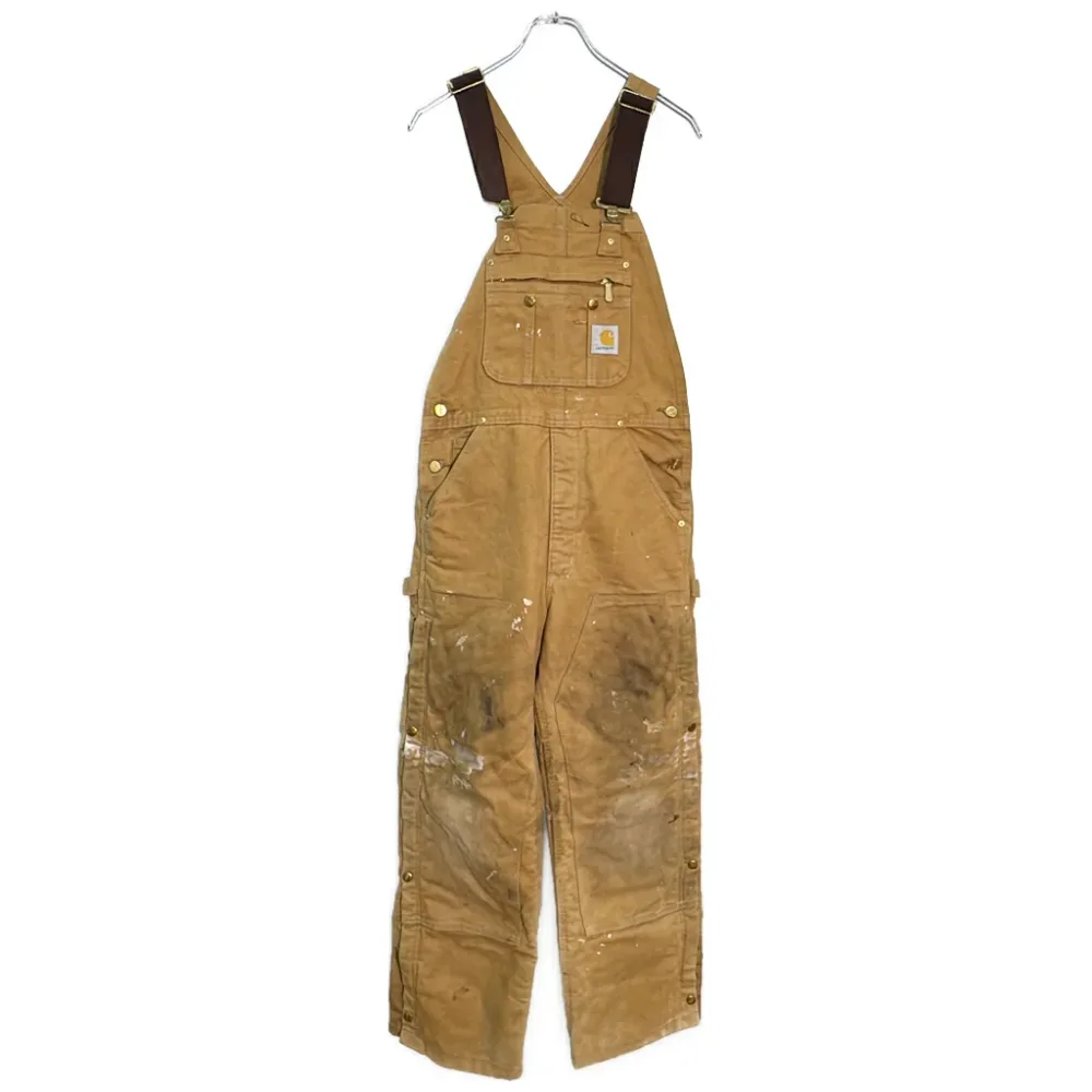 Carhartt カーハート ダック ダブルニー ビブオーバーオール ペンキ ブラウン(メンズ M相当)中古 古着 Y9411