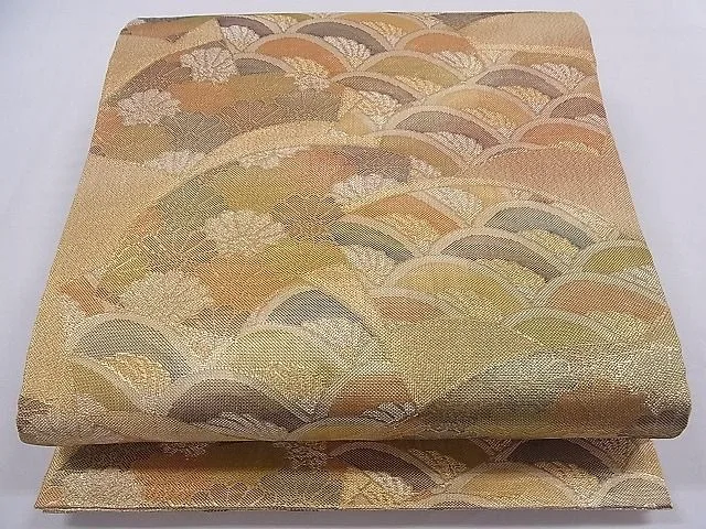 平和屋着物■七彩佐賀錦 六通柄袋帯 地紙重ね草花文 金糸 逸品 ca3829