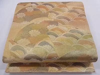 平和屋着物■七彩佐賀錦 六通柄袋帯 地紙重ね草花文 金糸 逸品 ca3829