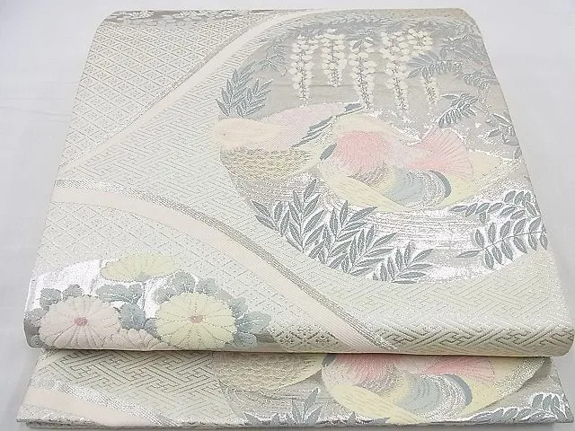 平和屋着物■六通柄袋帯 唐織 鴛鴦花丸文 錦織プラチナ箔 逸品 n-cw0010