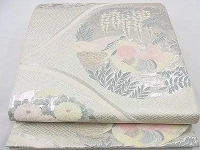 平和屋着物■六通柄袋帯 唐織 鴛鴦花丸文 錦織プラチナ箔 逸品 n-cw0010