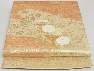 平和屋着物◎太鼓柄袋帯 流水花文 金糸 正絹 逸品 AAAG9340Abw