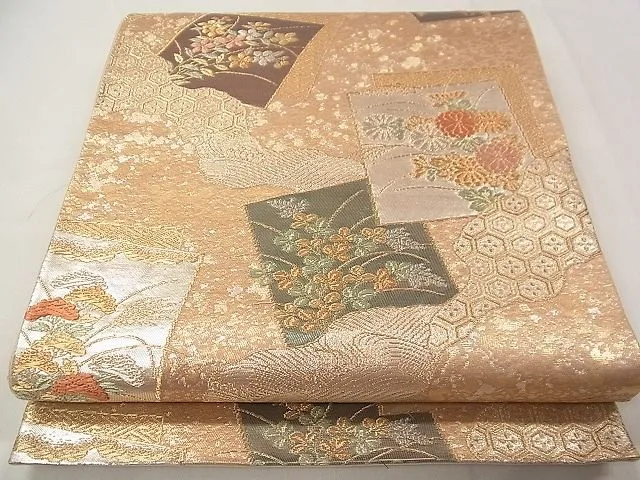 平和屋着物◎六通柄袋帯 唐織 色紙重ね草花文 金銀糸 逸品 CAAE5707vf