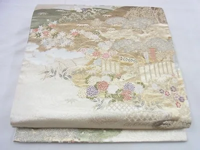 平和屋着物◎六通柄袋帯 唐織 流水秋草文 金糸 逸品 BAAG0523jm