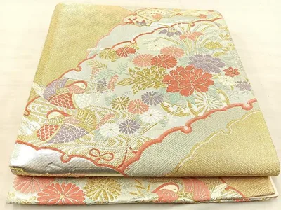 平和屋着物◎六通柄袋帯 唐織 鴛鴦花車文 金銀糸 正絹 逸品 BAAQ6323if