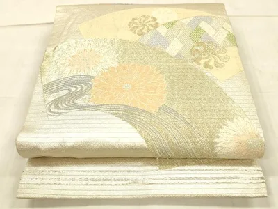 平和屋着物*夏物 アンティーク 大正ロマン 丸帯 地紙流水花文 金銀糸 正絹 逸品 DAAW4511cm