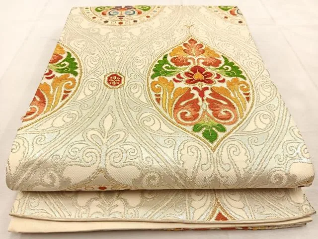 平和屋着物◎六通柄袋帯 唐織 立涌更紗花文 金銀糸 正絹 逸品 BAAU8566yc