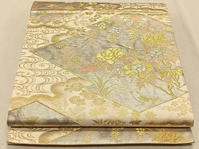 平和屋着物◎六通柄袋帯 花鳥文 金銀糸 正絹 逸品 CAAX3377qv