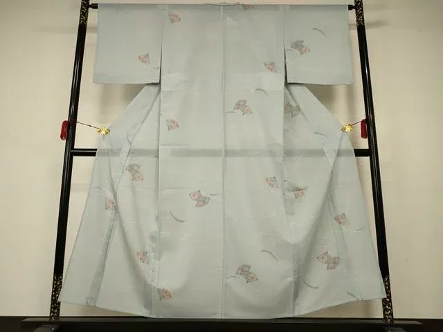 平和屋着物*夏物 小紋 絽 扇子芝文 洗える着物 AABB2569jd