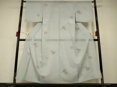 平和屋着物*夏物 小紋 絽 扇子芝文 洗える着物 AABB2569jd