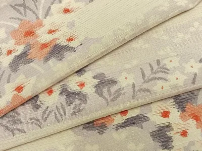 平和屋着物▽上質な紬 単衣 霞取り花文 正絹 逸品 AABA7710fy