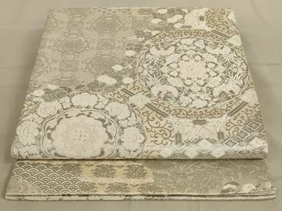 平和屋着物◎六通柄袋帯 鳳凰花文 銀糸 正絹 逸品 AABB0665ou
