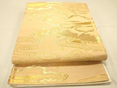平和屋着物◎六通柄袋帯 渡橋風景文 金糸 正絹 逸品 DAAX6207jm