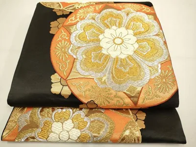 平和屋着物◎六通柄袋帯 唐織 正倉院花文 黒地 金銀糸 正絹 逸品 DAAX2925du