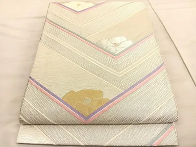 平和屋着物◎六通柄袋帯 唐織 立波椿文 金銀糸 正絹 逸品 BAAV8566hv