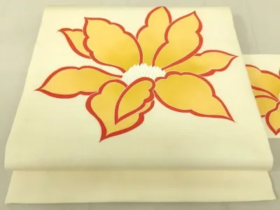 平和屋着物●塩瀬 九寸名古屋帯 刺繍 舞花文 正絹 逸品 DAAX8417du