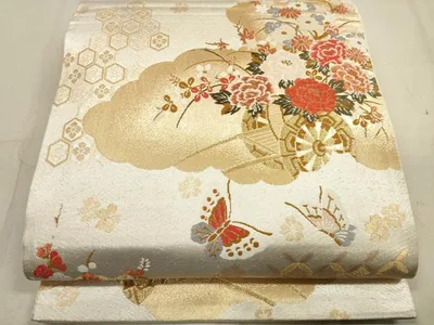平和屋着物◎六通柄袋帯 雲取り花車文 金銀糸 正絹 逸品 DAAZ1742xg