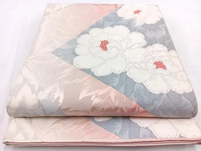 平和屋着物◎六通柄袋帯 唐織 牡丹 銀糸 正絹 逸品 BAAV7689yc
