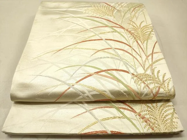 平和屋着物◎六通柄袋帯 唐織 芒 ススキ 金銀糸 正絹 逸品 DAAZ5672ea