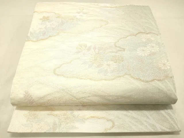 平和屋着物*夏物 六通柄袋帯 雲取り草花文 金銀糸 正絹 逸品 DABA0937cm